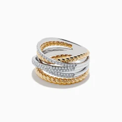 Effy Jewelry Duo 14K Two-Tone Gold Diamond Crossover Ring | Rings