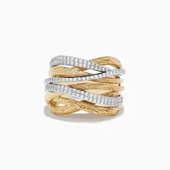Effy Jewelry Duo 14K Two-Tone Textured Gold Pave Diamond Crossover Ring | Rings
