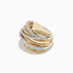 Effy Jewelry Duo 14K Two-Tone Textured Gold Pave Diamond Crossover Ring | Rings