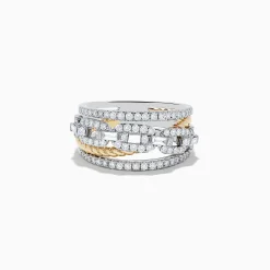 Effy Jewelry Duo 14K White and Yellow Gold Interlocking Diamond Crossover Ring | Rings