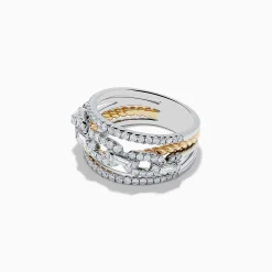 Effy Jewelry Duo 14K White and Yellow Gold Interlocking Diamond Crossover Ring | Rings