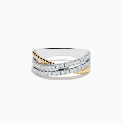 Effy Jewelry Duo 14K White u0026 Yellow Gold Diamond Crossover Ring | Rings