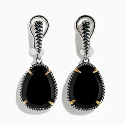 Effy Jewelry Eclipse 925 Sterling Silver and 18K Yellow Gold Onyx Earrings | Earrings