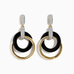 Effy Jewelry Eclipse 14K Yellow Gold Diamond and Onyx Crossover Drop Earrings | Earrings
