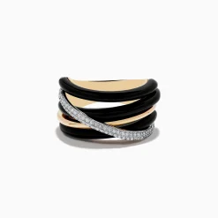 Effy Jewelry Eclipse 14K Yellow Gold Onyx and Diamond Crossover Ring | Rings