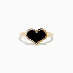 Effy Jewelry Eclipse 14K Yellow Gold Onyx and Diamond Heart Ring | Rings