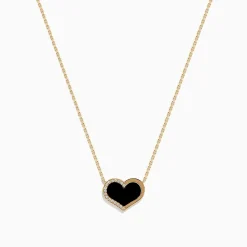 Effy Jewelry Eclipse 14K Yellow Gold Onyx and Diamond Heart Necklace | Necklaces & Pendants