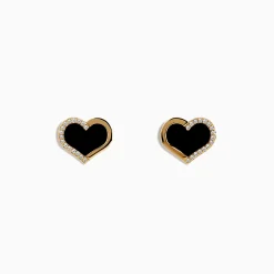 Effy Jewelry Eclipse 14K Yellow Gold Onyx and Diamond Heart Earrings | Earrings