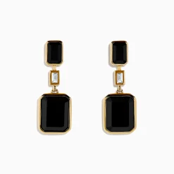 Effy Jewelry Eclipse 14K Yellow Gold Onyx and Diamond Bezel Drop Earrings | Earrings