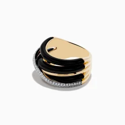 Effy Jewelry Eclipse 14K Yellow Gold Onyx and Diamond Crossover Ring | Rings