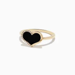 Effy Jewelry Eclipse 14K Yellow Gold Onyx and Diamond Heart Ring | Rings