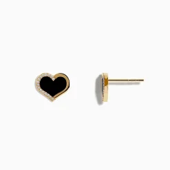 Effy Jewelry Eclipse 14K Yellow Gold Onyx and Diamond Heart Earrings | Earrings