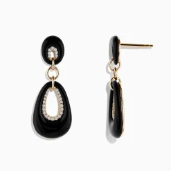 Effy Jewelry Eclipse 14K Yellow Gold Onyx and Diamond Drop Earrings | Earrings