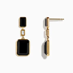 Effy Jewelry Eclipse 14K Yellow Gold Onyx and Diamond Bezel Drop Earrings | Earrings