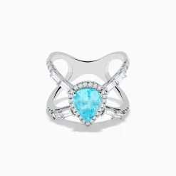 Effy Jewelry Effy Hematian 14K White Gold Paraiba and Diamond Criss Cross Ring | Rings
