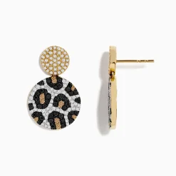 BH Multi 14K Gold Black, Espresso and White Diamond Panther Spot Drop Earrings, 1.57 TCW | Earrings