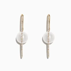 Effy Jewelry 14K Gold Cultured Fresh Water Pearl u0026 Diamond Hoop Earrings, 0.20 TCW | Earrings