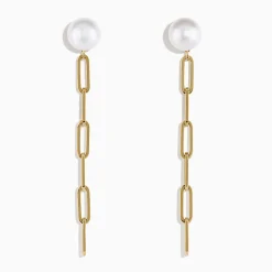 BH Multi 14K Gold Cultured Fresh Water Pearl Paperclip Chain Earrings | Earrings