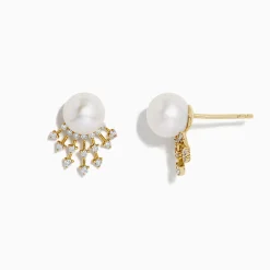 BH Multi 14K Gold Cultured FW Pearl u0026 Diamond Starburst Earrings, 0.32 TCW | Earrings