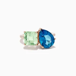 Effy Jewelry 14K Gold Diamond, Green Amethyst, and London Blue Topaz Toi Et Moi Ring | Rings