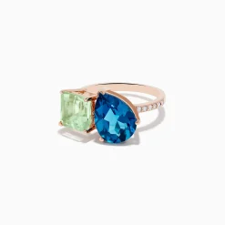 Effy Jewelry 14K Gold Diamond, Green Amethyst, and London Blue Topaz Toi Et Moi Ring | Rings