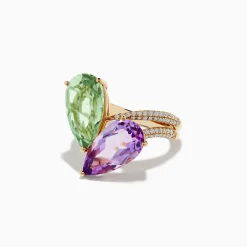 Effy Jewelry 14K Gold Diamond, Pink and Green Amethyst Toi Et Moi Ring | Rings