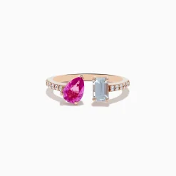 Effy Jewelry 14K Gold Diamond, Pink and White Sapphire Toi Et Moi Ring | Rings