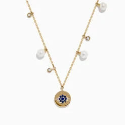 Effy Jewelry 14K Gold Fresh Water Pearl, Sapphire and Diamond Evil Eye Necklace | Necklaces & Pendants