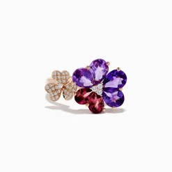 Effy Jewelry 14K Rose Gold Amethyst and Pink Tourmaline Flower Ring | Rings