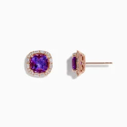 Effy Jewelry 14K Rose Gold Amethyst and Diamond Stud Earrings | Earrings
