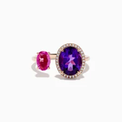 Effy Jewelry 14K Rose Gold Amethyst, Pink Sapphire, and Diamond Toi Et Moi Ring | Rings
