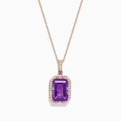 BH Multi 14K Rose Gold Amethyst, Pink Sapphire and Diamond Pendant, 8.08 TCW | Necklaces & Pendants