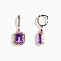 BH Multi 14K Rose Gold Amethyst, Pink Sapphire and Diamond Earrings, 7.04 TCW | Earrings
