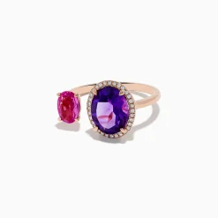 Effy Jewelry 14K Rose Gold Amethyst, Pink Sapphire, and Diamond Toi Et Moi Ring | Rings