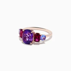 Effy Jewelry 14K Rose Gold Amethyst, Rhodolite, and Tanzanite Ring | Rings