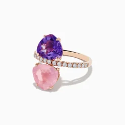Effy Jewelry 14K Rose Gold Amethyst, Rose Quartz, and Diamond Toi Et Moi Ring | Rings