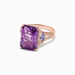 BH Multi 14K Rose Gold Amethyst, Tanzanite and Diamond Cocktail Ring, 7.60 TCW | Rings