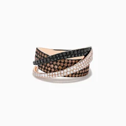 Effy Jewelry 14K Rose Gold Black, Brown and White Diamond Crossover Ring 1.15 TCW | Rings