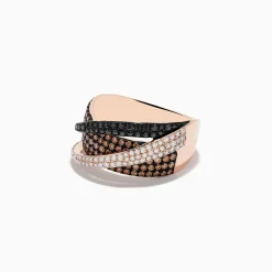 Effy Jewelry 14K Rose Gold Black, Brown and White Diamond Crossover Ring 1.15 TCW | Rings