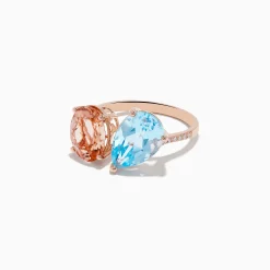 Effy Jewelry 14K Rose Gold Blue Topaz, Morganite, and Diamond Toi Et MoiRing | Rings