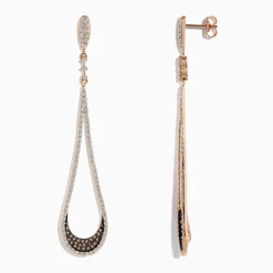 BH Multi 14K Rose Gold Brown and White Diamond Drop Earrings, 1.70 TCW | Earrings