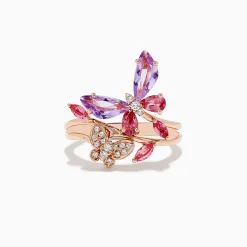 Effy Jewelry 14K Rose Gold Diamond and Multi Stone Butterfly Ring | Rings