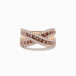 Effy Jewelry 14K Rose Gold Espresso and White Diamond Crossover Ring | Rings