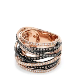 Effy Jewelry 14K Rose Gold Espresso and White Diamond Cross Over Ring, 1.36 TCW | Rings