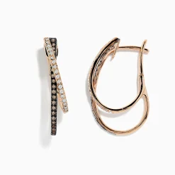BH Multi 14K Rose Gold Espresso and White Diamond Hoop Earrings, 0.58 TCW | Earrings