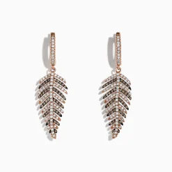 Effy Jewelry 14K Rose Gold Espresso u0026 White Diamond Leaf Earrings, 1.05 TCW | Earrings