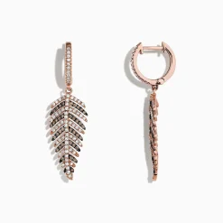 Effy Jewelry 14K Rose Gold Espresso u0026 White Diamond Leaf Earrings, 1.05 TCW | Earrings
