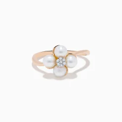 Effy Jewelry 14K Rose Gold Fresh Water Pearl and Diamond Flower Ring | Rings