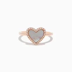 Effy Jewelry 14K Rose Gold Mother of Pearl and Diamond Heart Ring | Rings