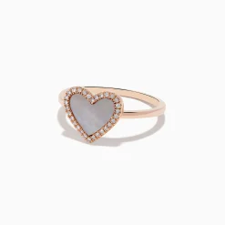 Effy Jewelry 14K Rose Gold Mother of Pearl and Diamond Heart Ring | Rings
